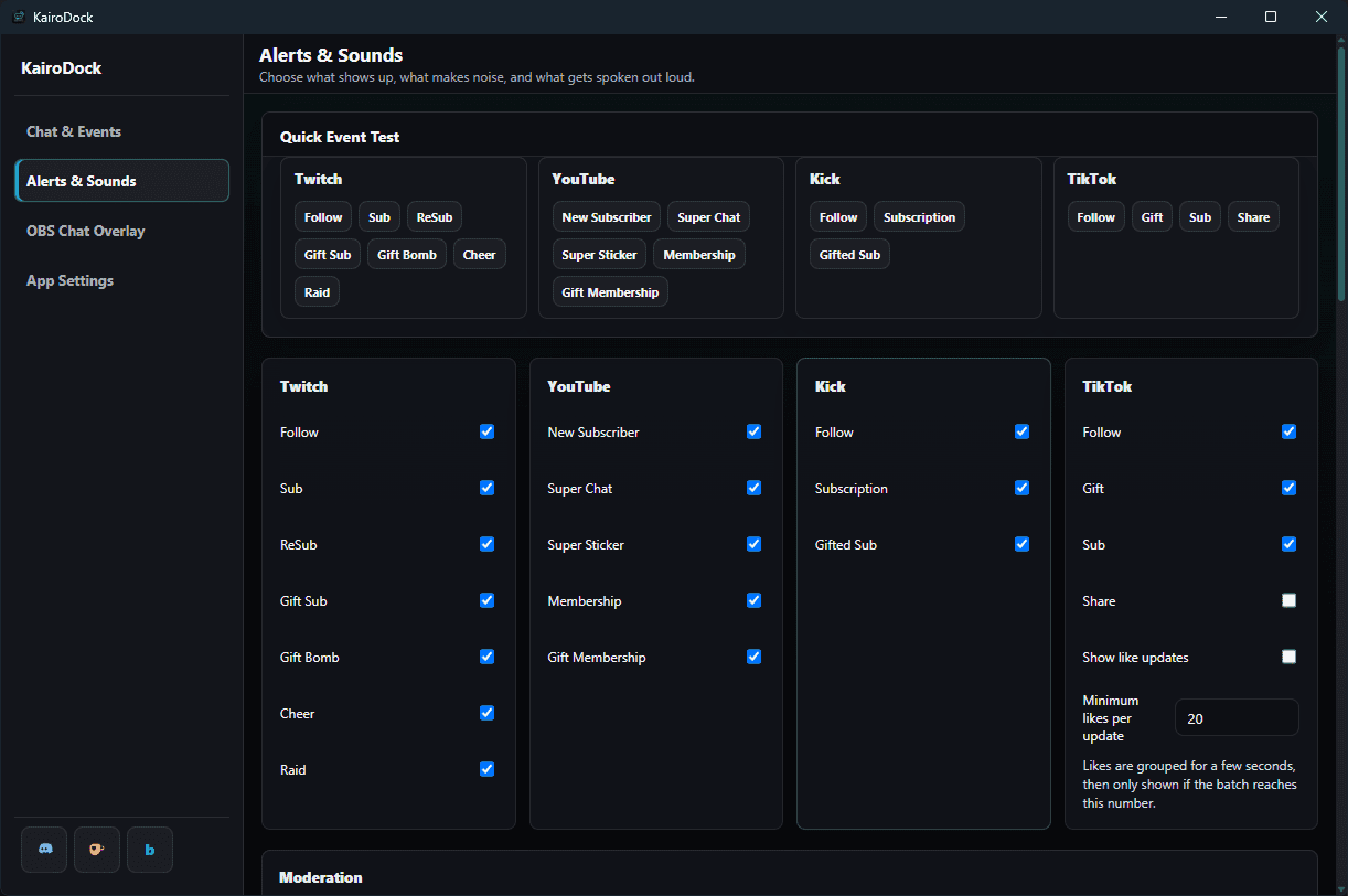 KairoDock hosted OBS alert overlay screenshot